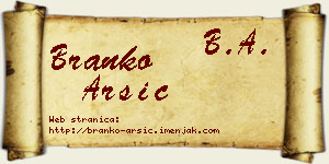 Branko Arsić vizit kartica